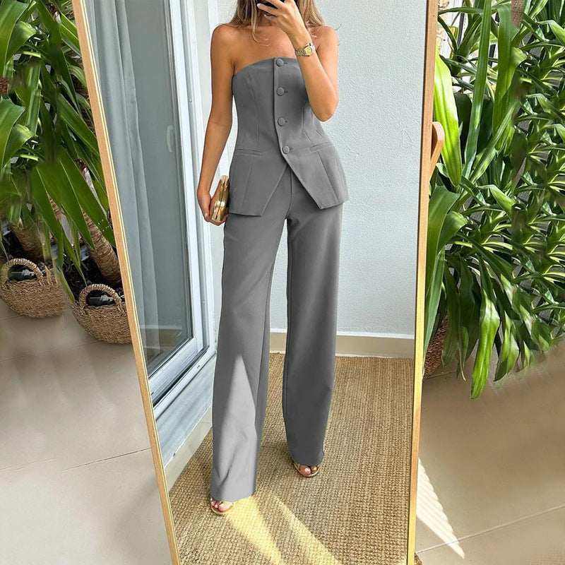 Elegantes Tube-Top-Set mit modischem, ärmellosem Top und gerader Hose