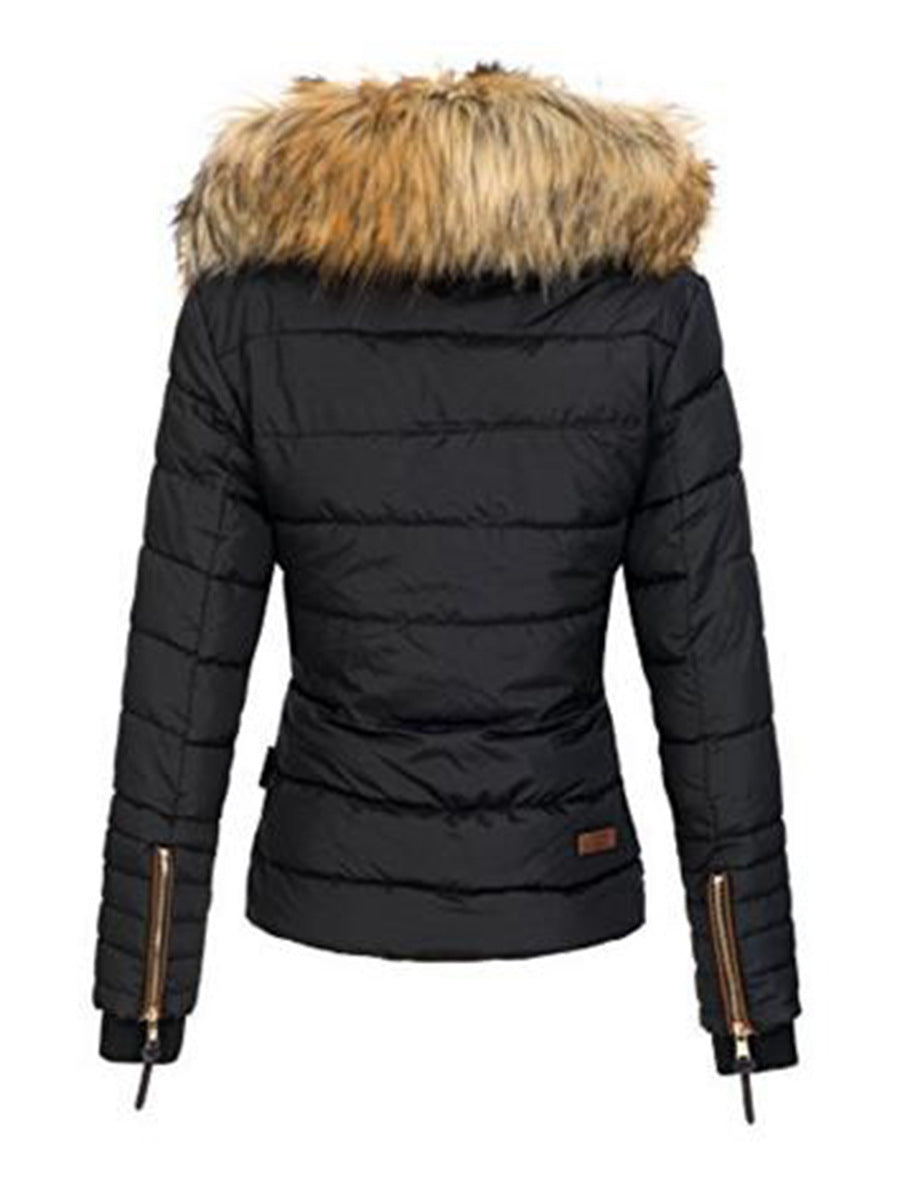 Damen Baumwolljacke mit Pelzkragen und Reißverschluss