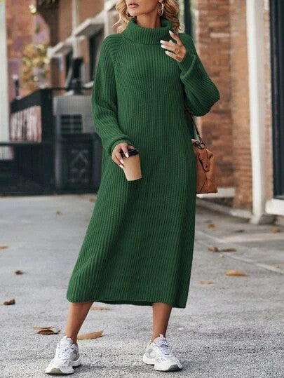 Damen Rollkragen Strickpullover Kleid