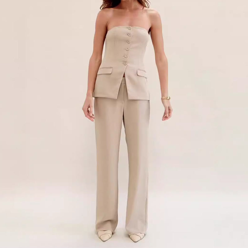 Elegantes Tube-Top-Set mit modischem, ärmellosem Top und gerader Hose