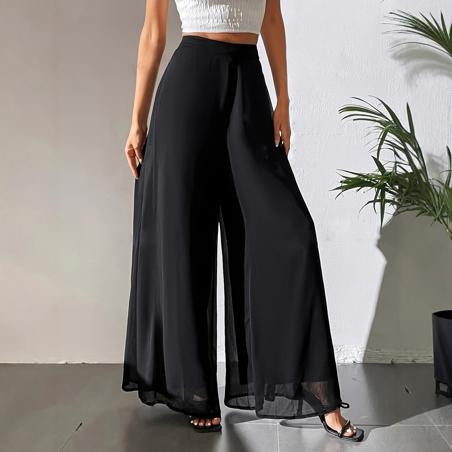 Lässige Chiffonhose mit weitem Bein, lockere Hose
