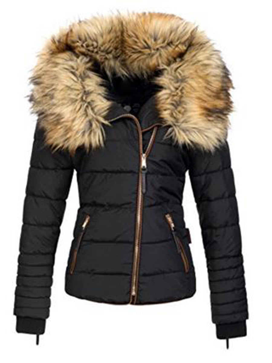 Damen Baumwolljacke mit Pelzkragen und Reißverschluss