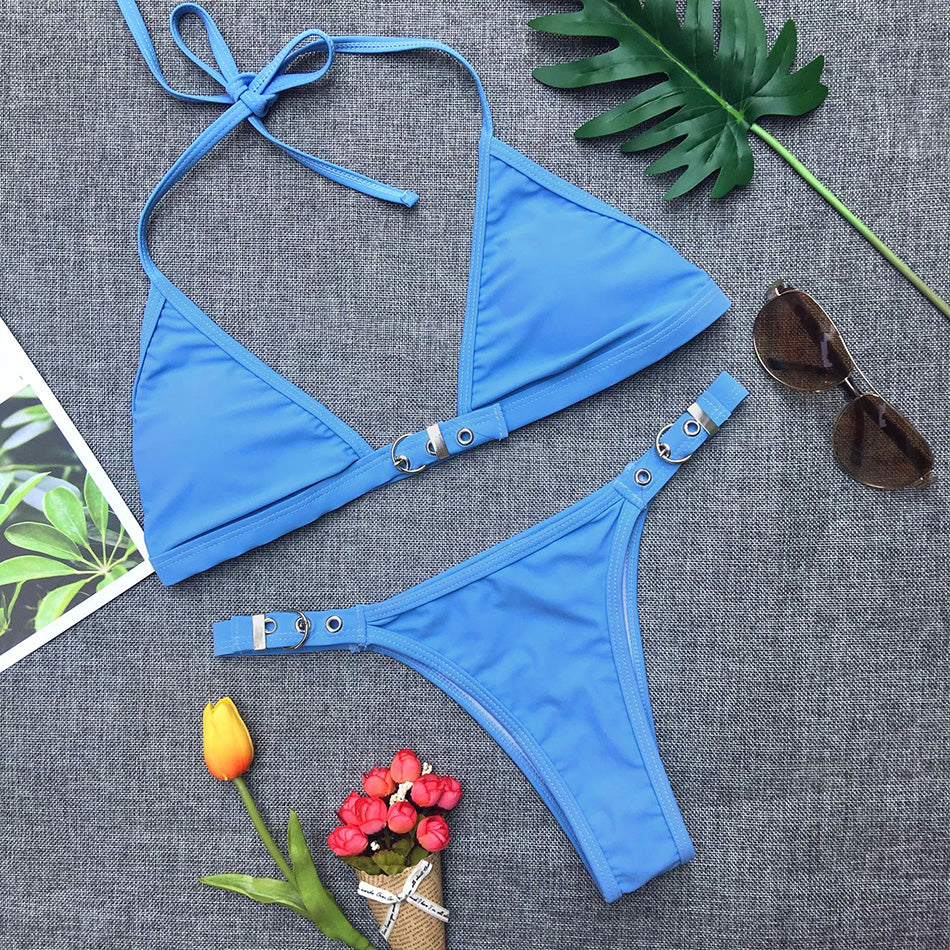 Verstellbarer Badeanzug, schwarzes String-Bikini-Set