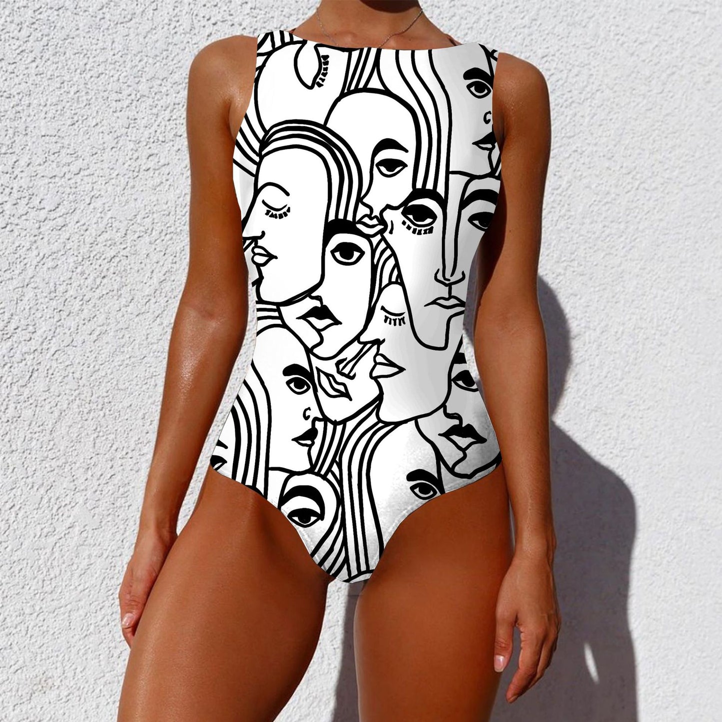 Einteiliger modischer-Badeanzug mit abstraktem Print