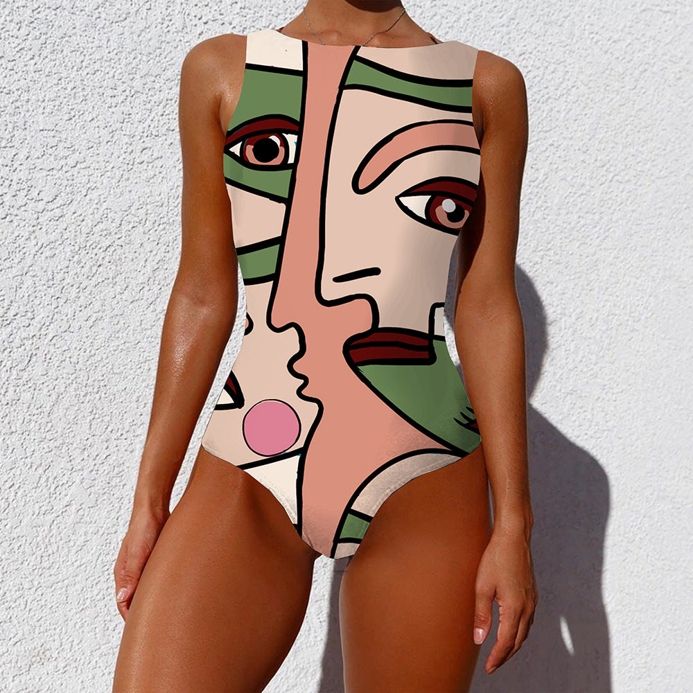 Einteiliger modischer-Badeanzug mit abstraktem Print