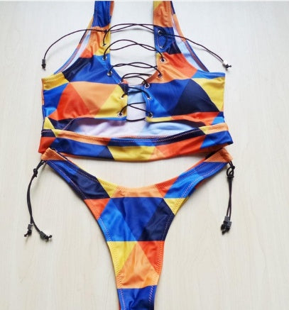 Damen-Bikini mit großer Oberweite, Schnür-String-Bikini-Set, zweiteilig