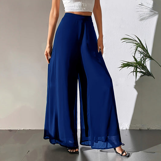 Lässige Chiffonhose mit weitem Bein, lockere Hose