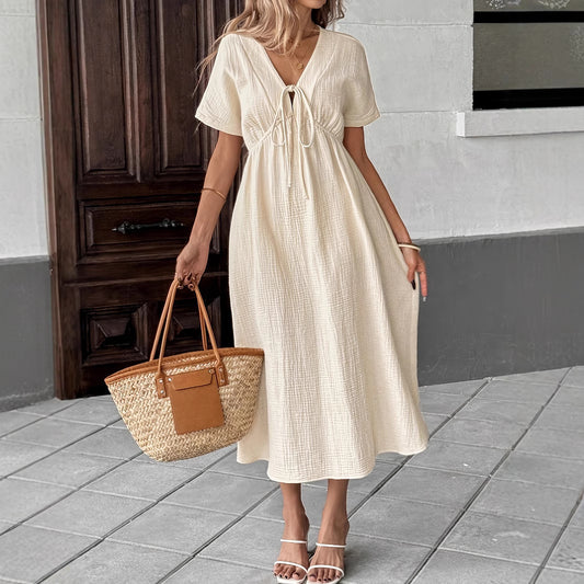 Damen-Kleid im Boho-Stil mit tiefem V-Ausschnitt