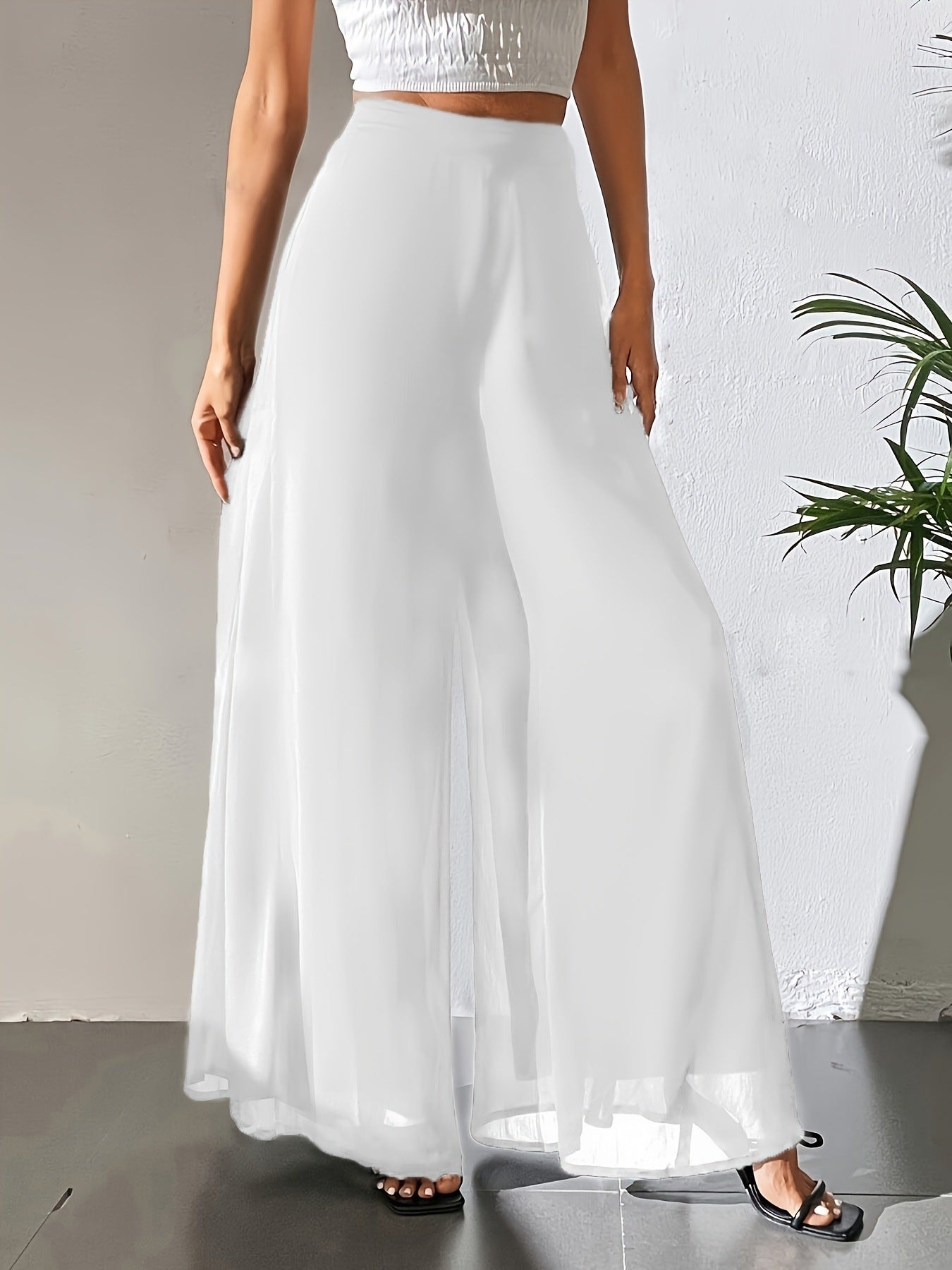Lässige Chiffonhose mit weitem Bein, lockere Hose