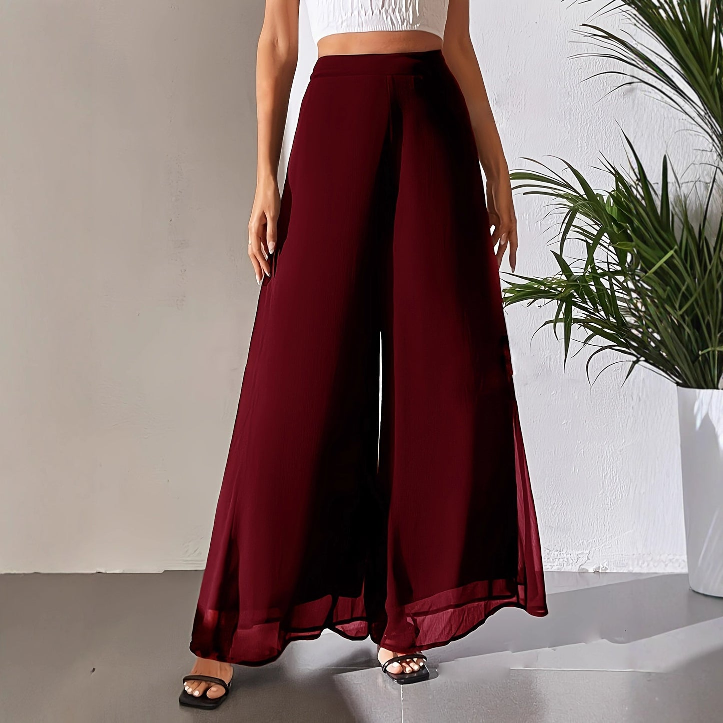 Lässige Chiffonhose mit weitem Bein, lockere Hose