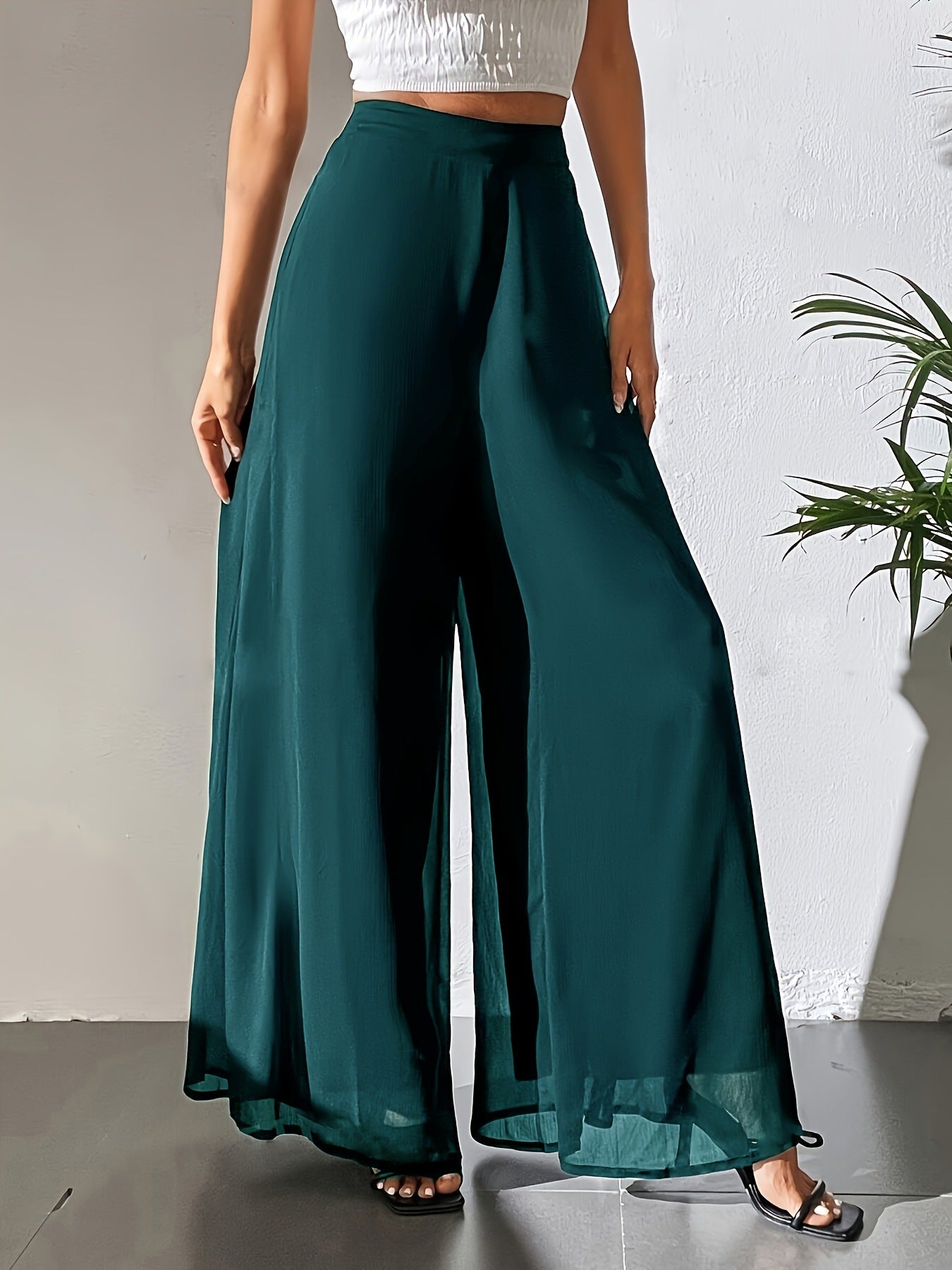 Lässige Chiffonhose mit weitem Bein, lockere Hose