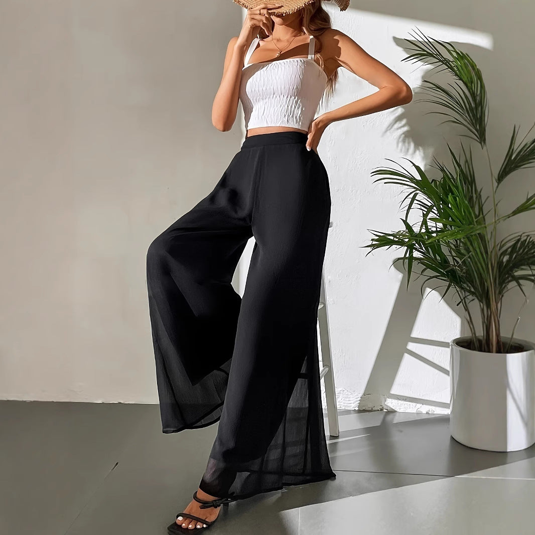 Lässige Chiffonhose mit weitem Bein, lockere Hose