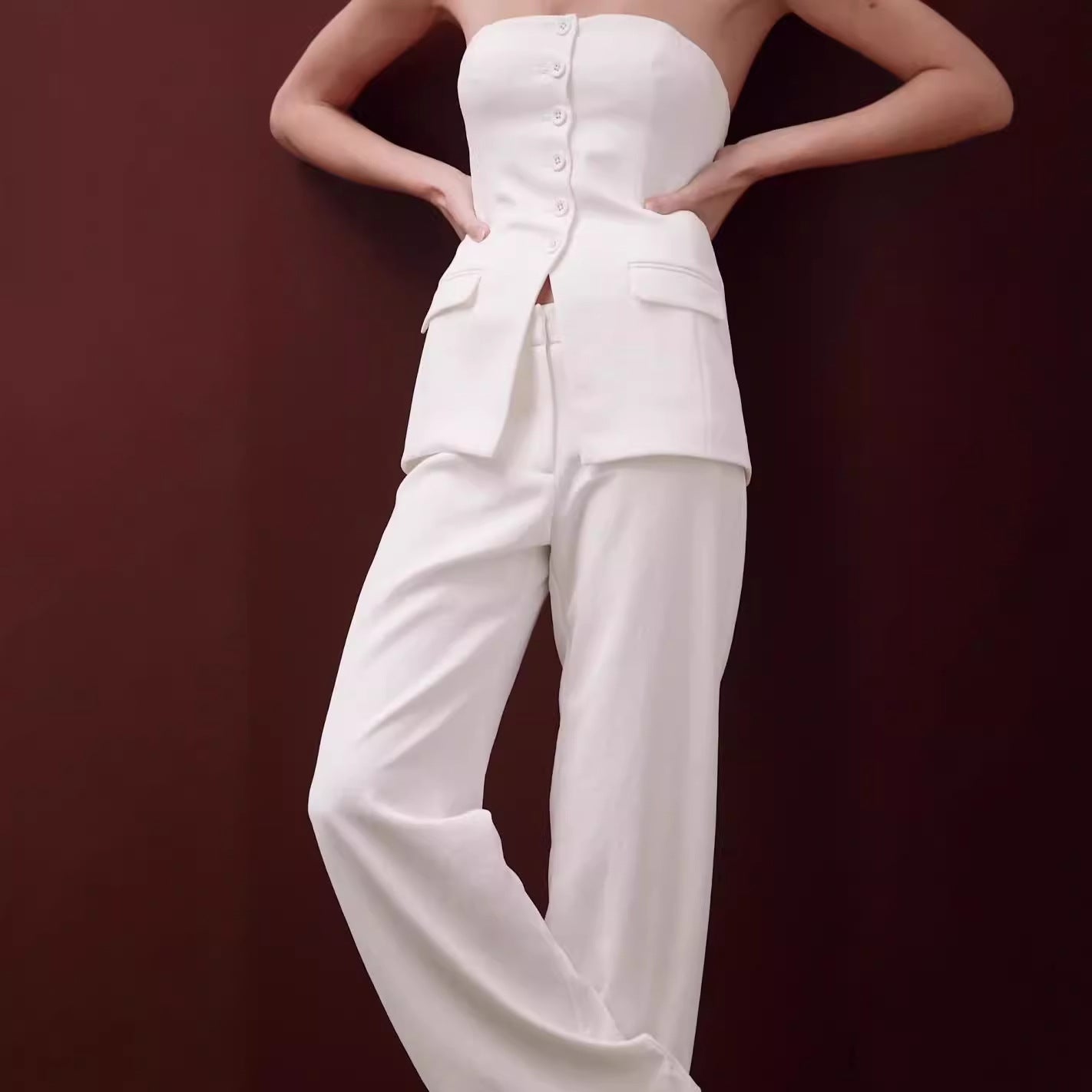 Elegantes Tube-Top-Set mit modischem, ärmellosem Top und gerader Hose