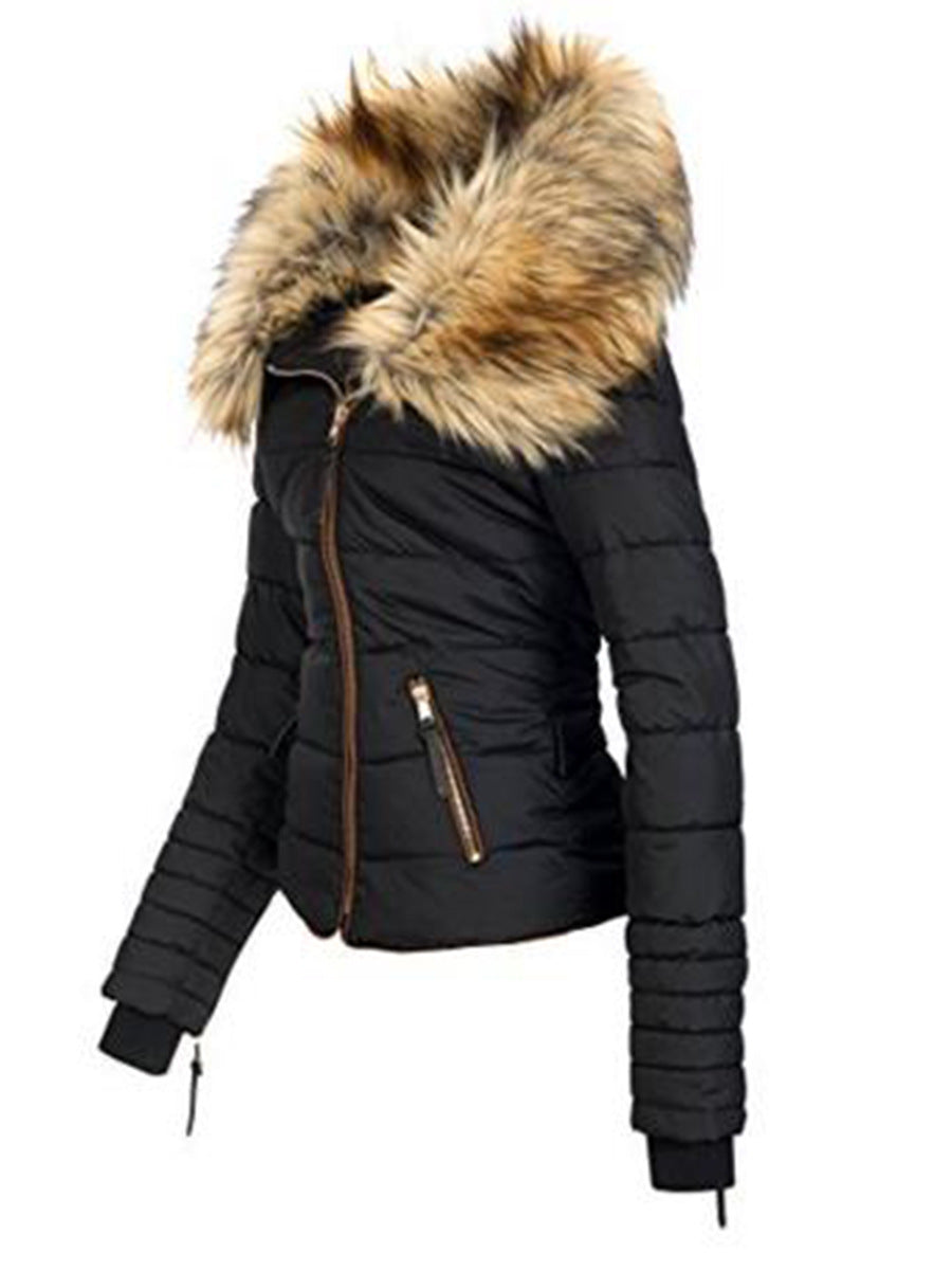 Damen Baumwolljacke mit Pelzkragen und Reißverschluss