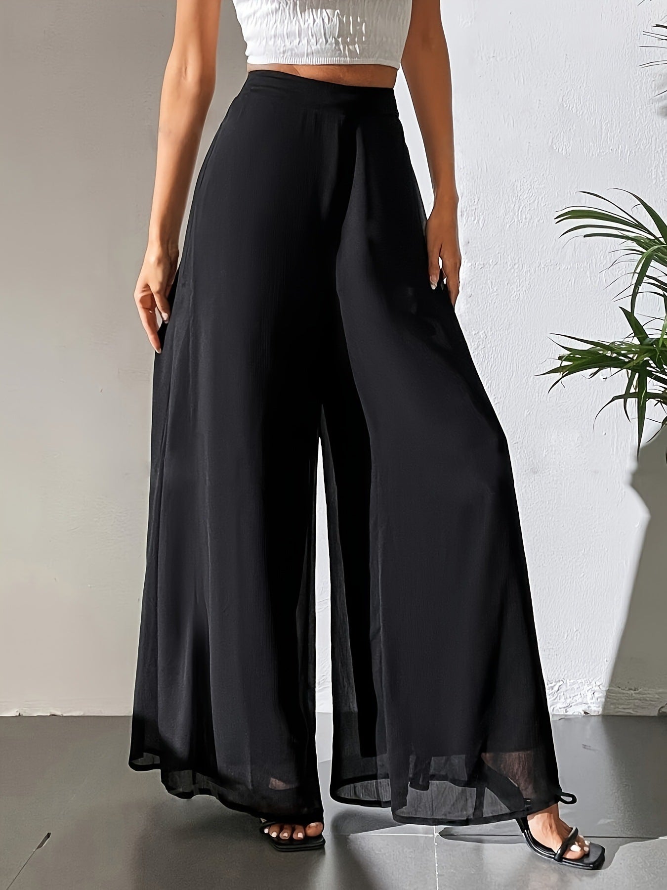 Lässige Chiffonhose mit weitem Bein, lockere Hose