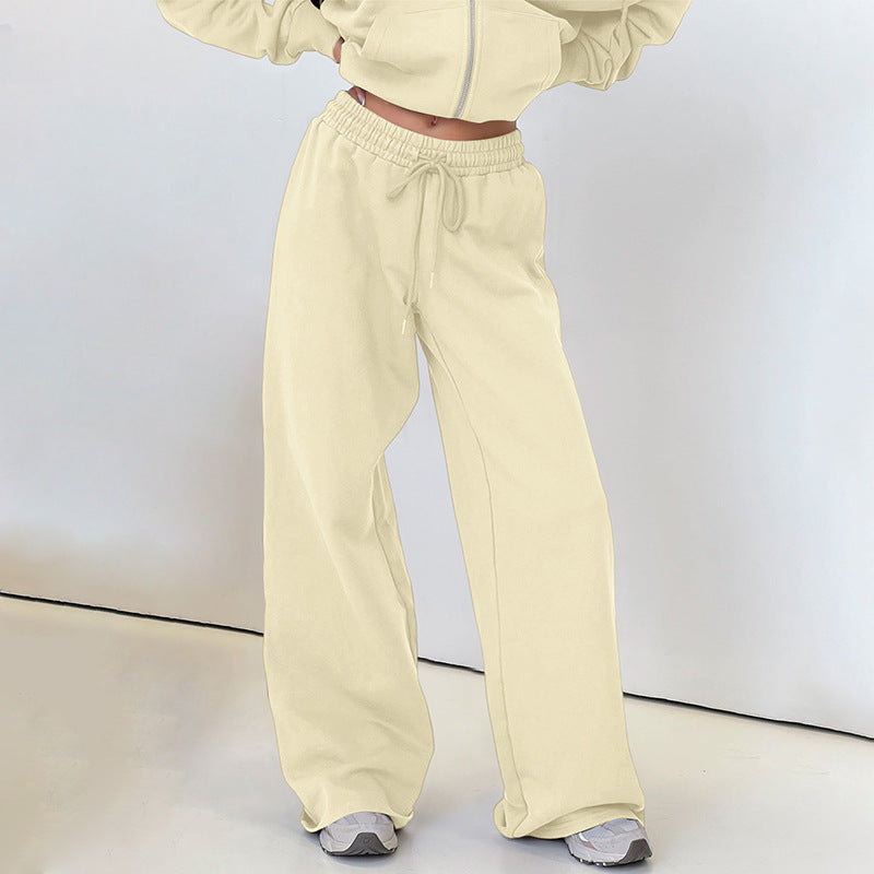 Modische, lässige, locker sitzende Hose mit Kordelzug und engem Bund in Unifarben