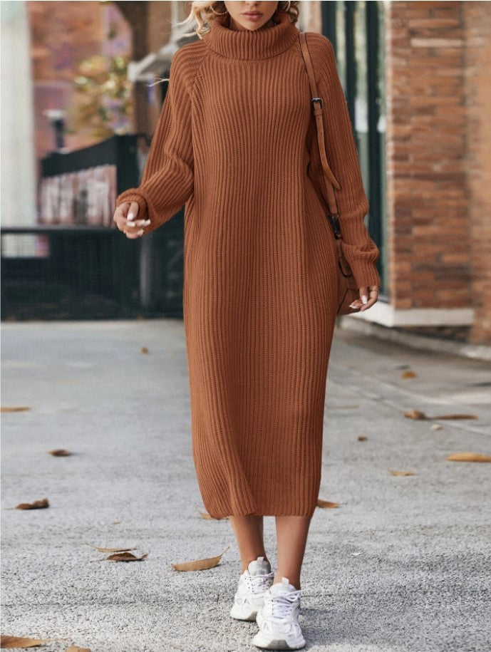 Damen Rollkragen Strickpullover Kleid