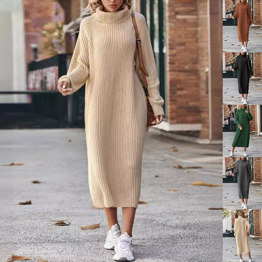 Damen Rollkragen Strickpullover Kleid