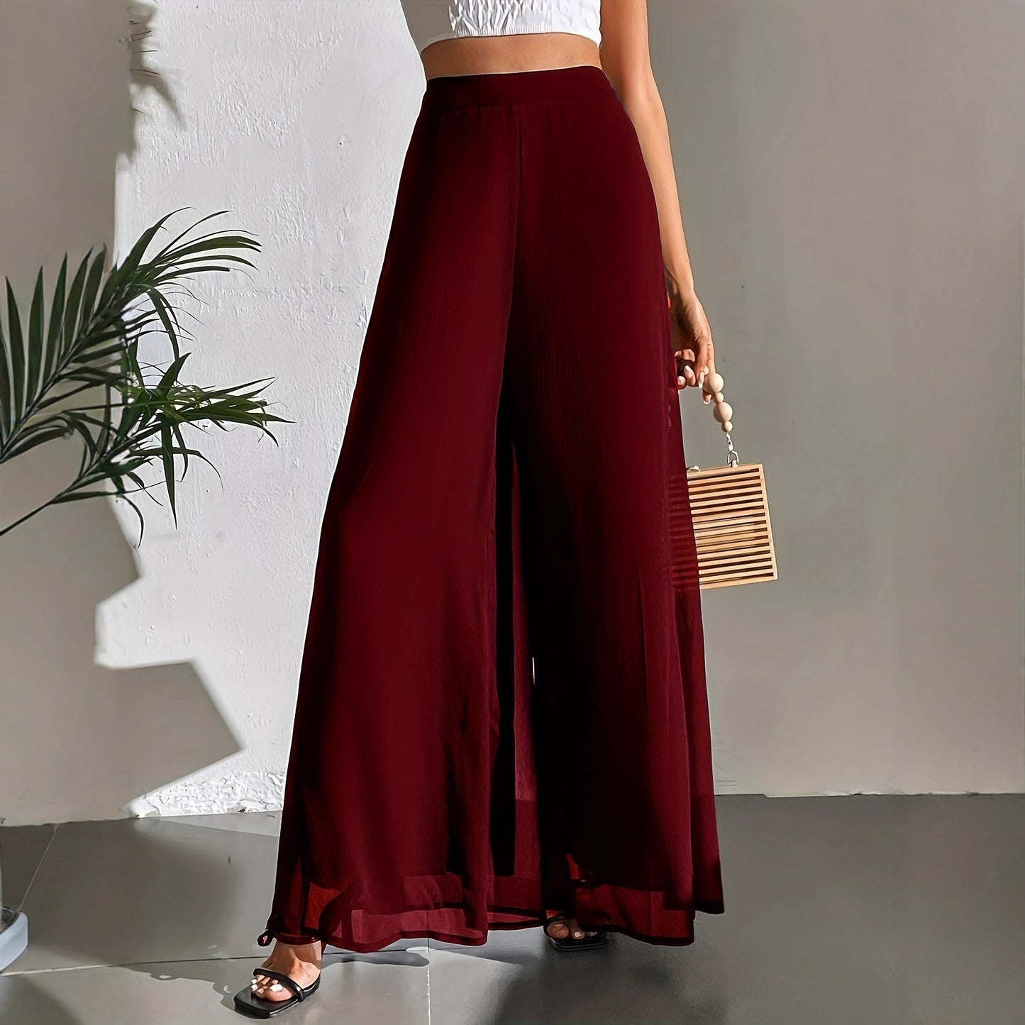 Lässige Chiffonhose mit weitem Bein, lockere Hose