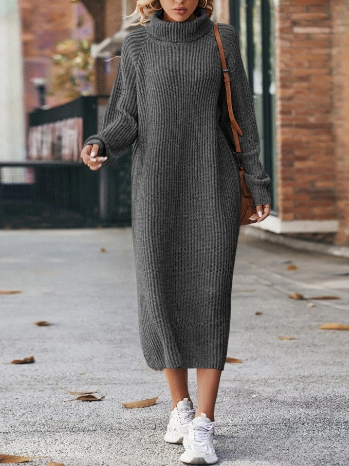 Damen Rollkragen Strickpullover Kleid