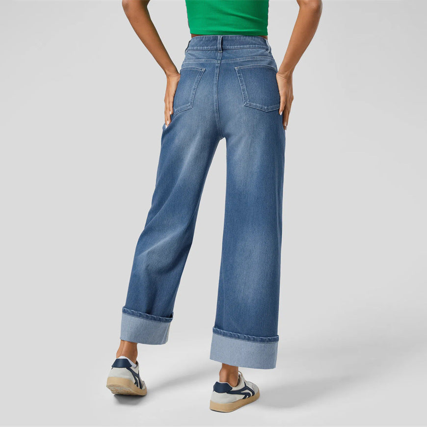 Gerade geschnittene Damen Jeans mit weitem Bein