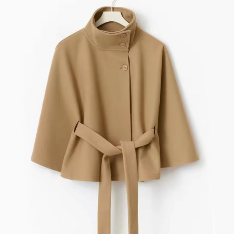 Damen Trenchcoat mit hohem Halsausschnitt, modischen Fledermausärmeln und Gürtel