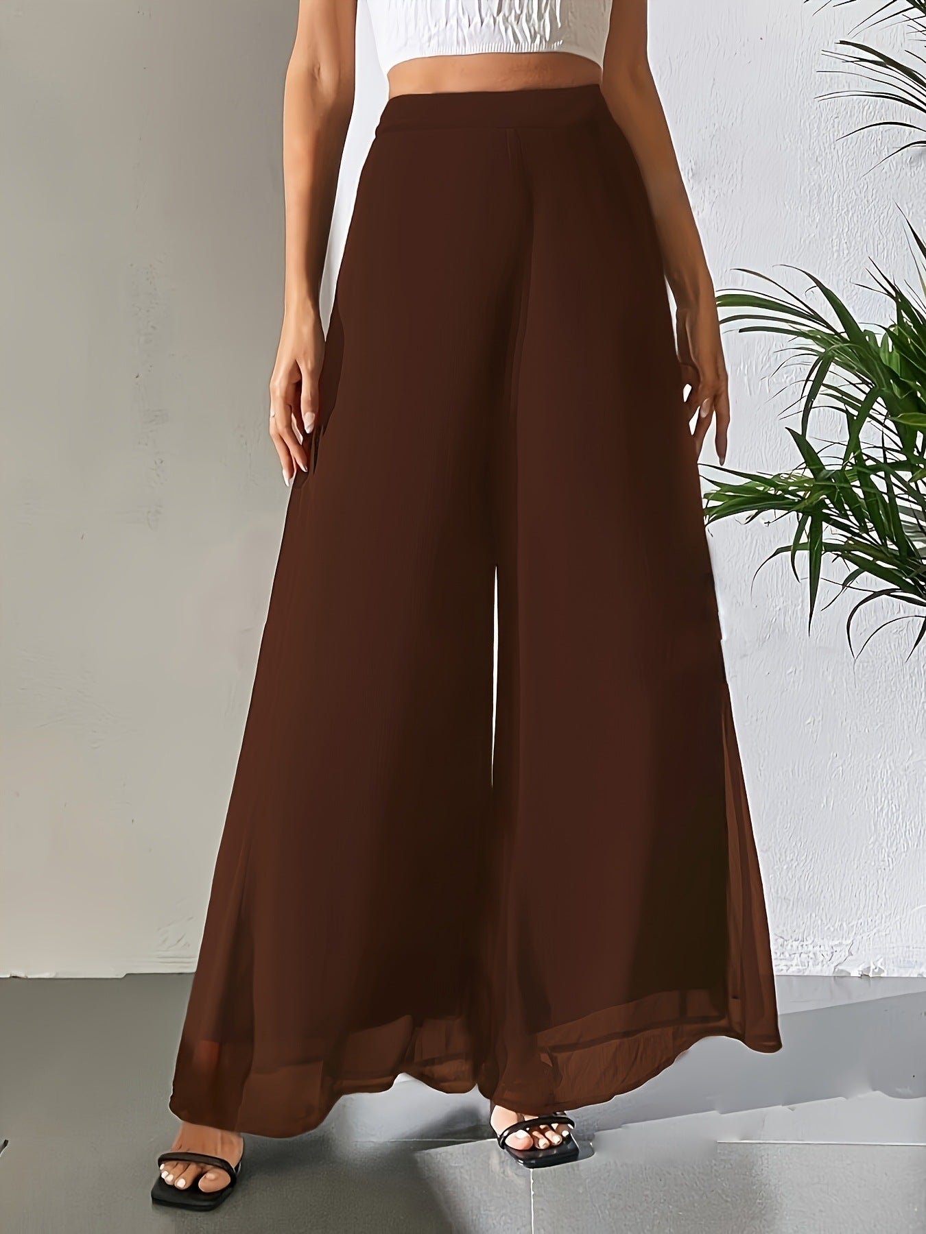 Lässige Chiffonhose mit weitem Bein, lockere Hose