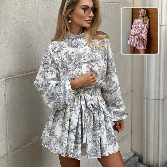 Sommerkleid mit Puffärmeln, Reversband und A-Linien-Schnitt