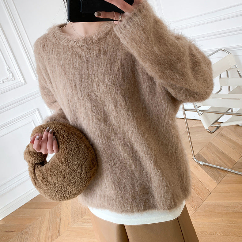 Damen Alpaka-Wollpullover mit Rundhalsausschnitt, Hochwertig