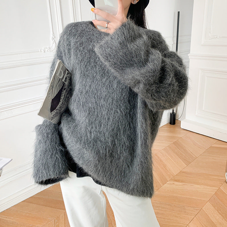 Damen Alpaka-Wollpullover mit Rundhalsausschnitt, Hochwertig