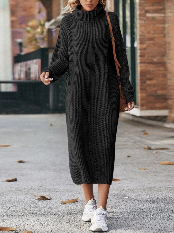 Damen Rollkragen Strickpullover Kleid