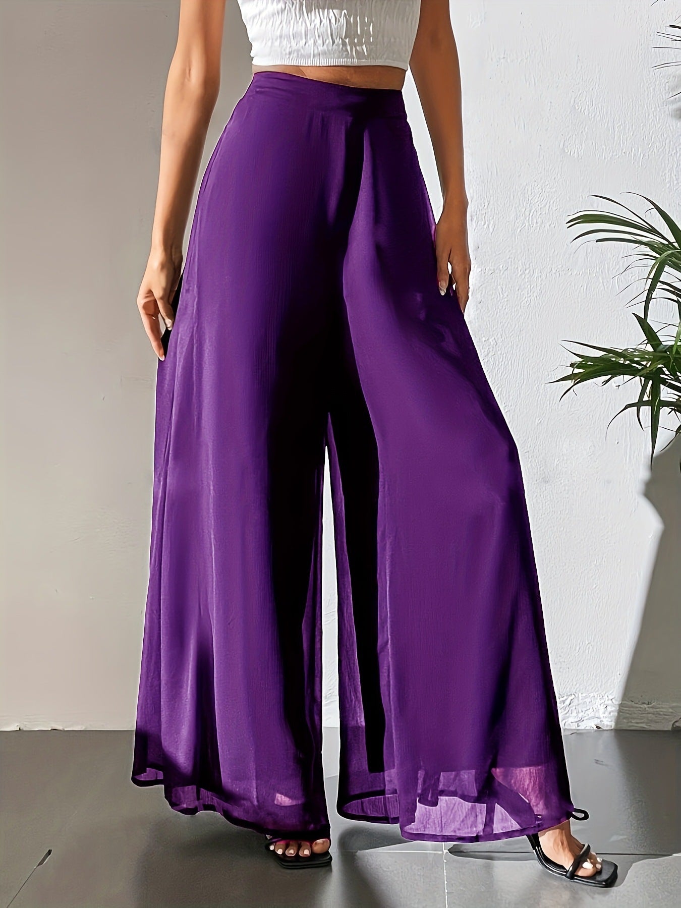Lässige Chiffonhose mit weitem Bein, lockere Hose